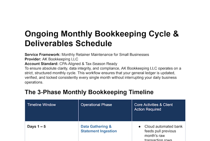 provide monthly bookkeeping and accounting services